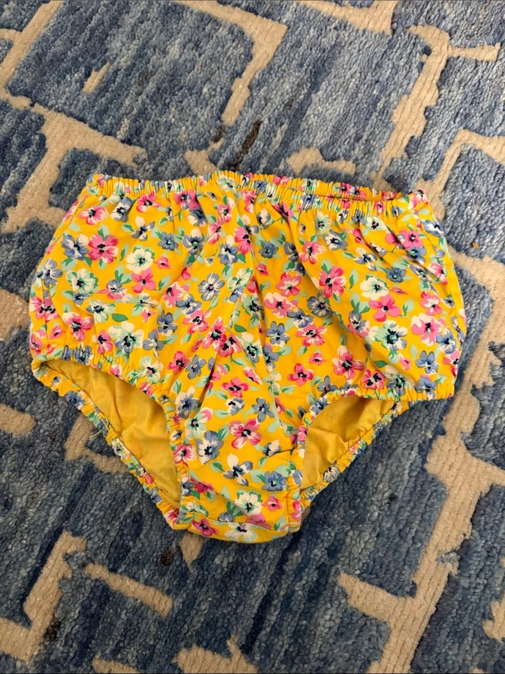 Ralph Lauren Yellow Floral Cotton Dress with Striped Waistband
